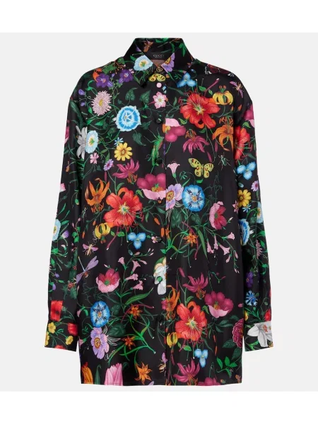 Bluză Gucci de mătase cu model floral negru