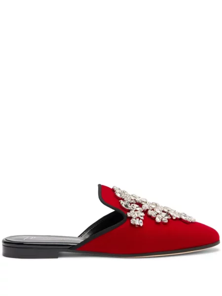 Papuci tip mules Giuseppe Zanotti de catifea de cristal roșu