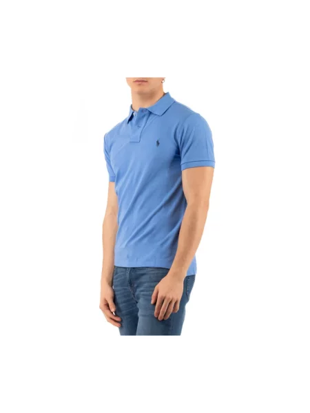Koszulka polo o kroju slim fit z czystej bawełny Ralph Lauren niebieska