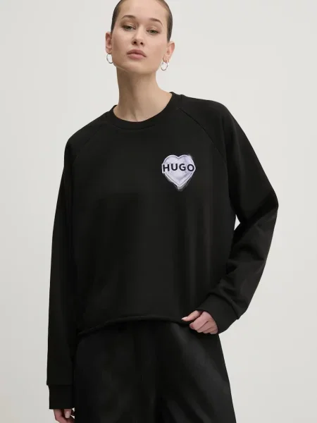 Bombažen pulover HUGO črna