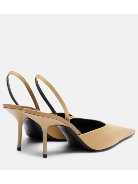 Papuci tip mules Victoria Beckham slingback din canvas bej