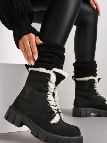 Botine Inny chunky cu blană negru