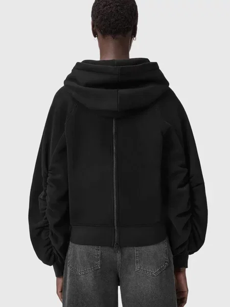 Светр Allsaints з капюшоном з принтом чорний