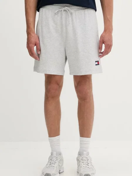 Tommy Jeans teplákové šortky pánske s bavlnou sivá