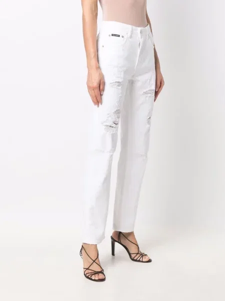 Boyfriendy Dolce And Gabbana z przetarciami białe