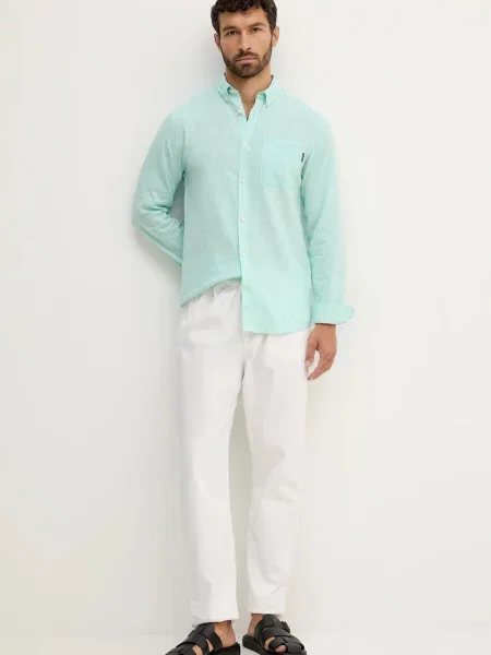 Сорочка з льону Lindbergh regular комір button-down зелений