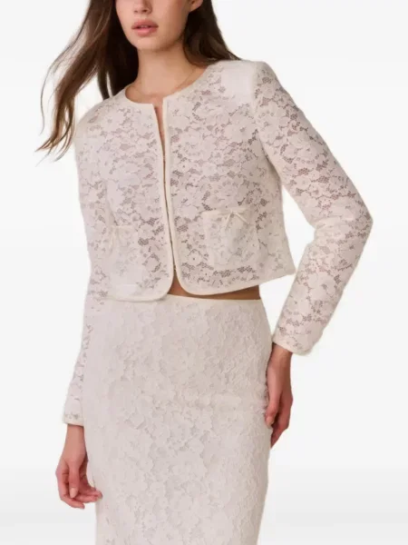 Geacă Loveshackfancy cu funde cu model floral din dantelă alb