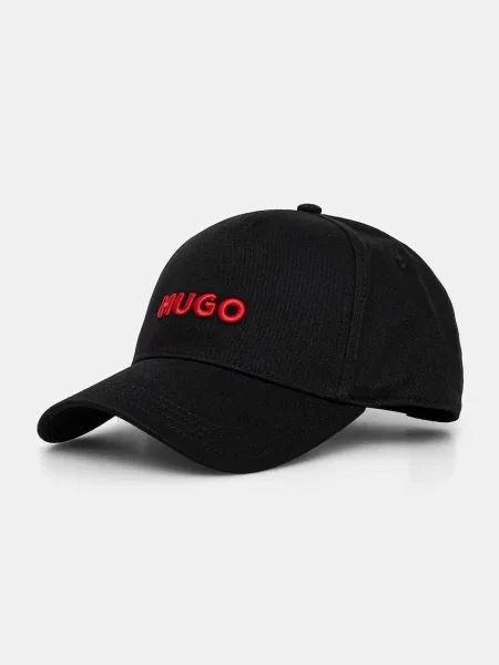 Шапка с козирка HUGO с изчистен дизайн черно