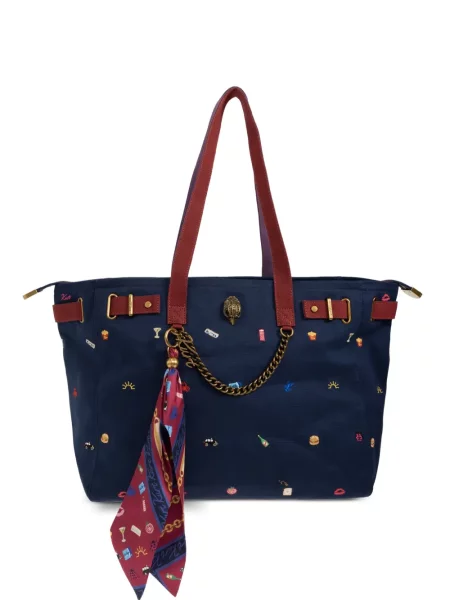 Geantă shopper Kurt Geiger London cu broderie din canvas albastru