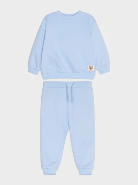 Sinsay komplet: mikina crewneck a jogger kalhoty s nášivkou medvídka modrá
