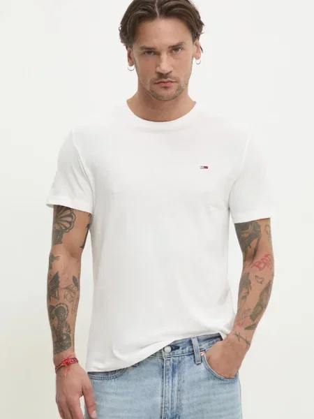 Majica Tommy Jeans za muškarce bez uzorka bijela