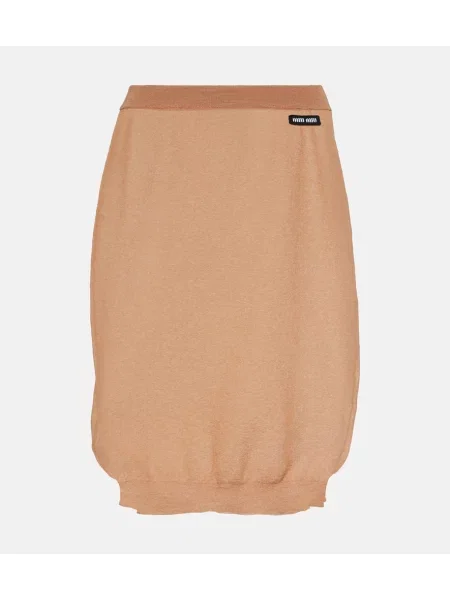 Fustă midi Miu Miu tricotate până la genunchi portocaliu