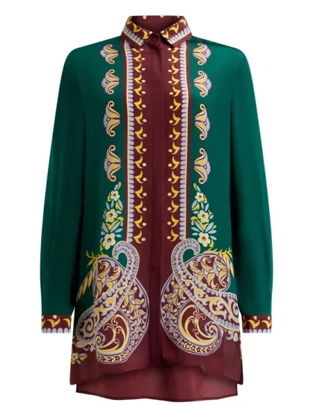 Cămașă Etro cu imagine cu model paisley lungă verde