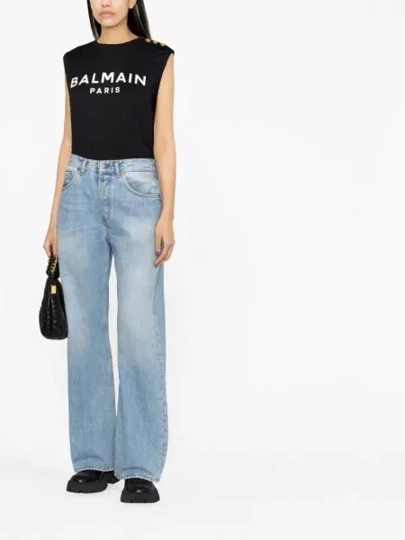 Raštuotas palaidinė be rankovių Balmain juoda