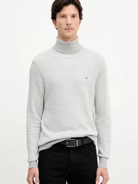 Tommy Hilfiger sweter z domieszką wełny lekki z golferm szary