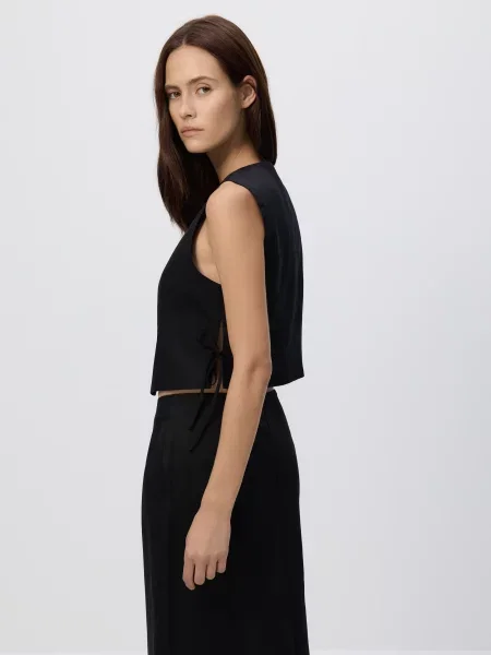 Reserved Жилет з льоном чорний