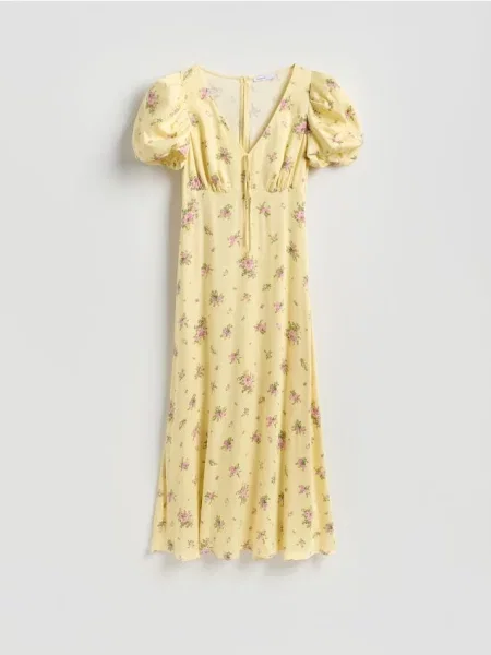 Reserved Rochie cu imprimeu floral galben-deschis galben