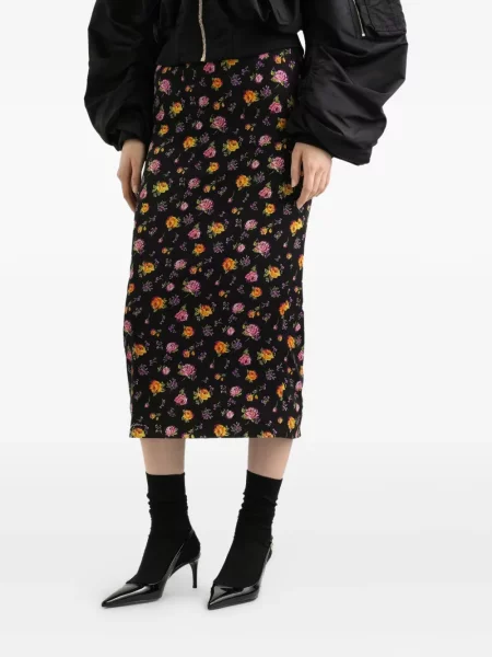 Миди пола Dolce & Gabbana на цветя до коляното цепка черно
