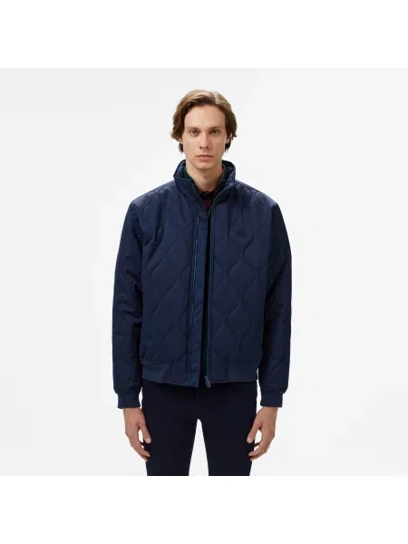 Lacoste Relaxed Fit Pikowana Kurtka Z Kołnierzem granatowa