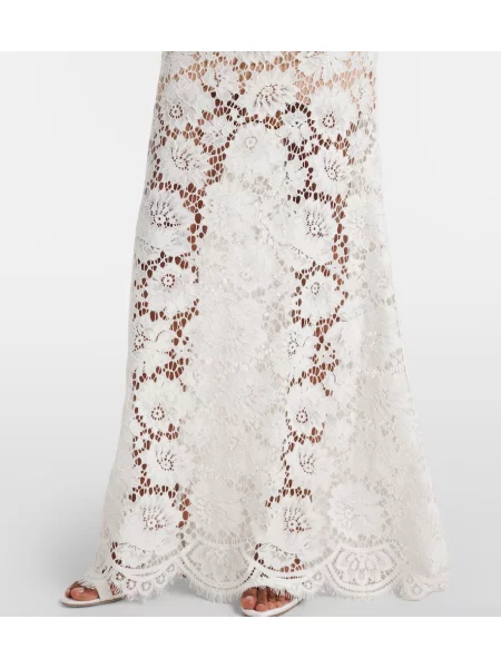 Rochie maxi Self-portrait cu funde din dantelă de costum alb