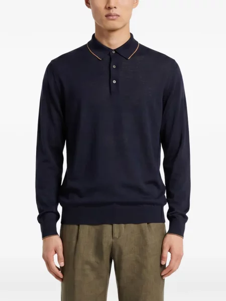Lung tricou polo Kiton albastru