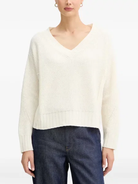 Pulover Benetton cu decolteu în V alb