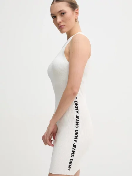 Рокля Dkny къса с кройка по тялото бежово