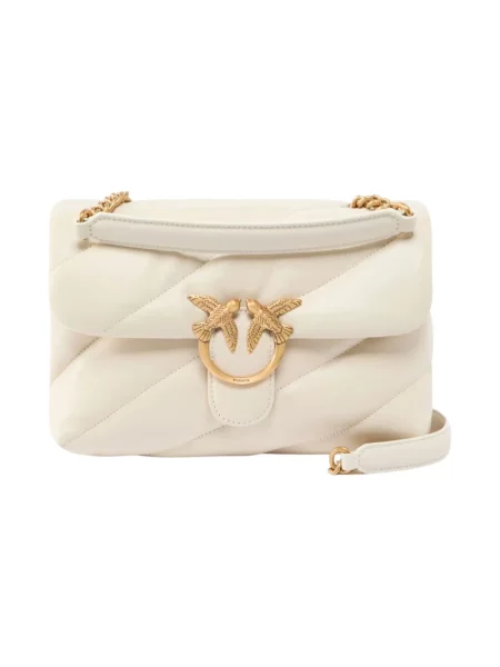 Torebka crossbody Pinko klasyczna z owczej skóry biała