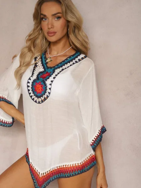 Bluzka Narzutka w Stylu Boho z Rękawem Dimiara biała