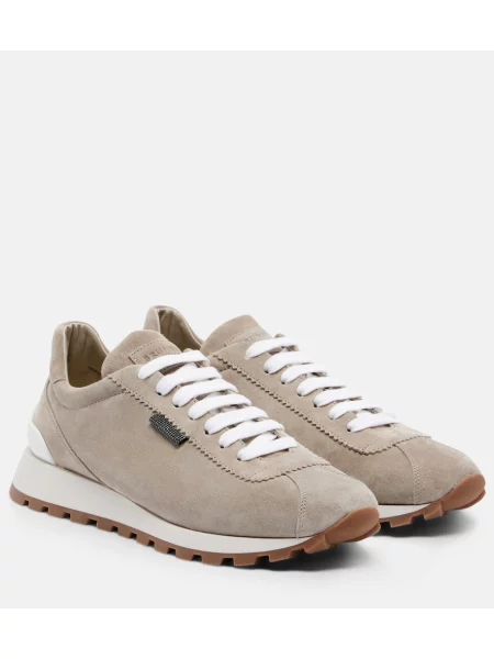 Sneakerși Brunello Cucinelli din piele de căprioară gri