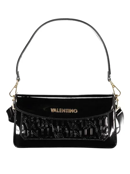 Кожена кожена чанта Valentino Bags от лакирана кожа черно