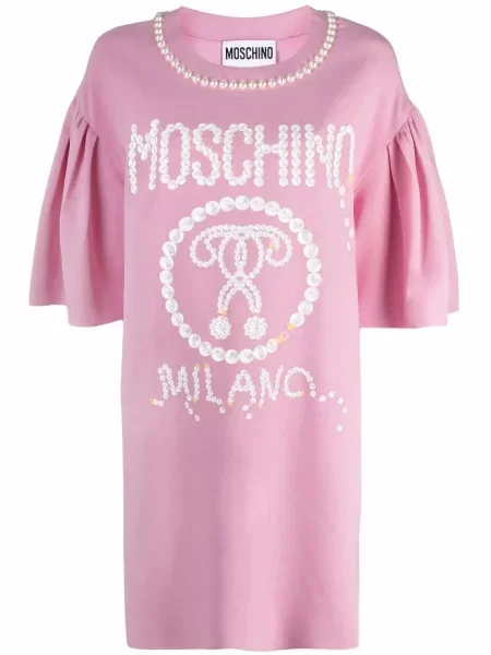 Rochie tip cămașă Moschino cu perle roz