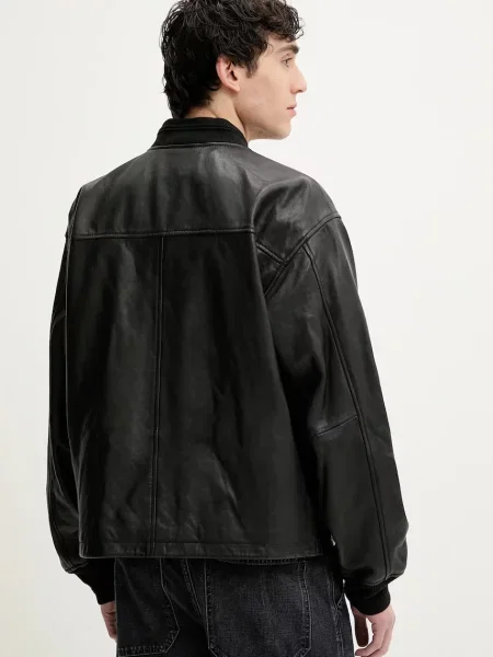 Kožená bomber bunda Diesel L-KHAT JACKET přechodná oversize černá