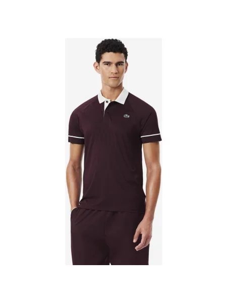 Koszulka polo Lacoste x Novak Djokovic On Court z krótkim rękawem bordowo S biały