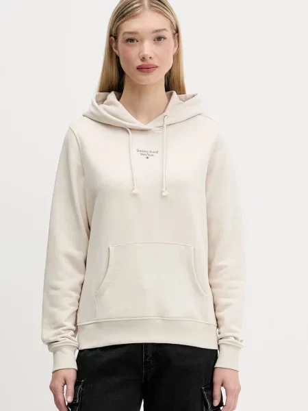 Суичър с качулка Tommy Jeans с качулка бежово
