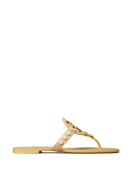Sandale Tory Burch din piele fără toc cu tepi galben