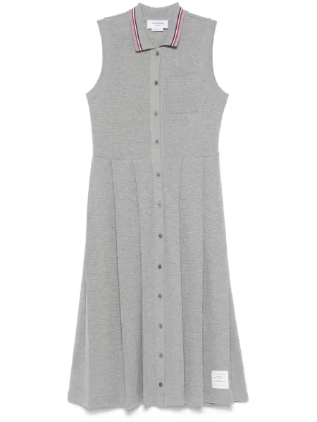 Rochie midi Thom Browne cu dungi plisată până la genunchi gri