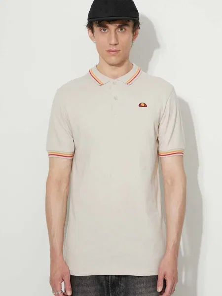 Тениска с яка Ellesse с изчистен дизайн бежово