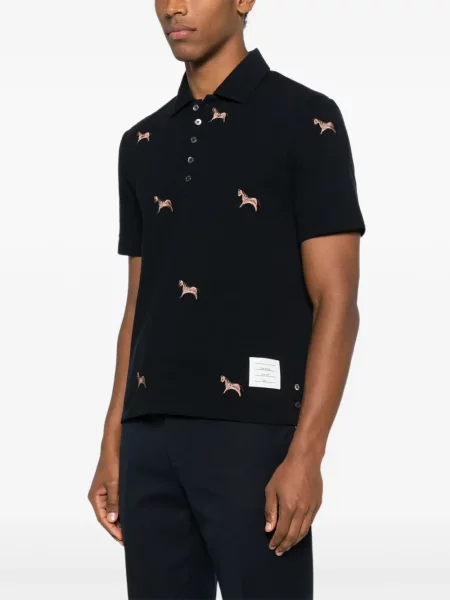 Polo Thom Browne cu broderie albastru