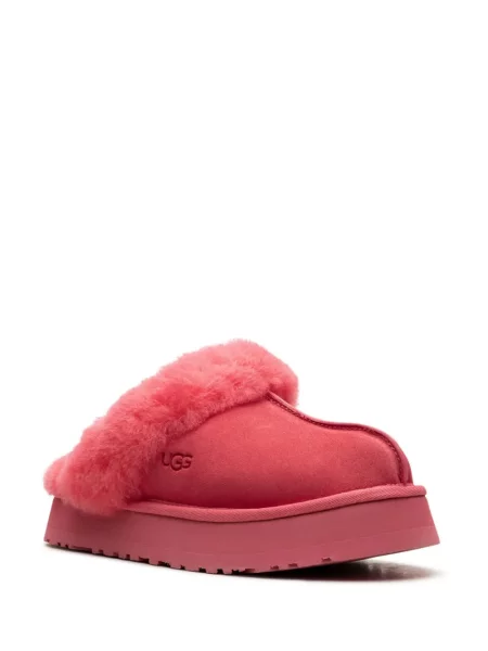 Papuci de casă Ugg cu platformă din piele de oaie roz