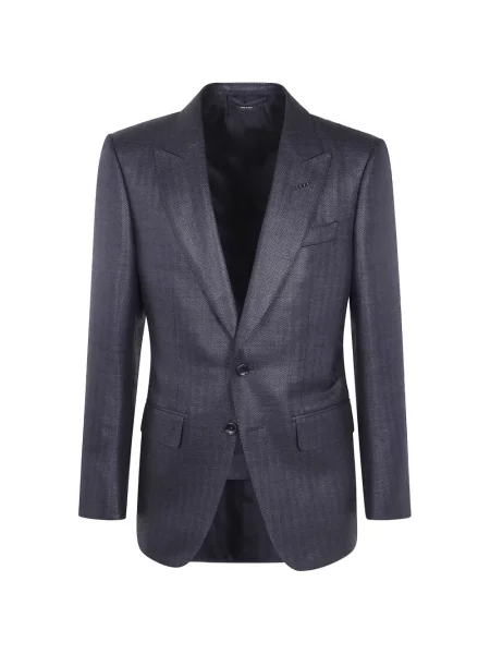 Sacou Tom Ford de lână cu model herringbone negru
