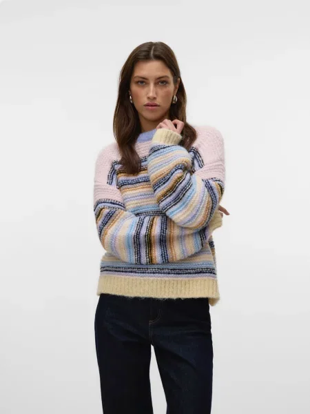 VERO MODA Pulover VMBONBON azuriu / roz negru