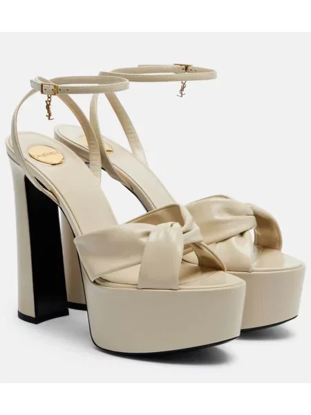Sandale Saint Laurent din piele cu platformă bej