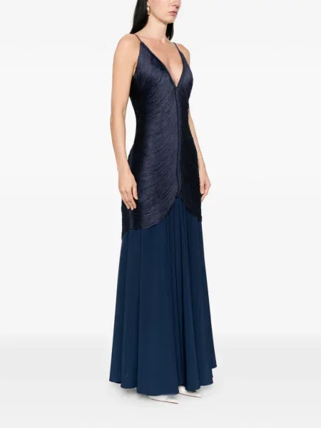 Rochie maxi Bless cu decolteu în V de costum albastru