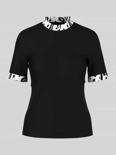 T-shirt z wykończeniem kołnierza w kontrastowym kolorze Marc Cain czarna