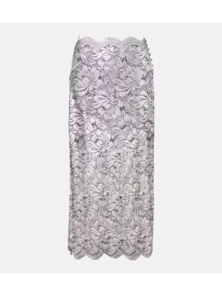 Fustă midi Rabanne din dantelă până la genunchi argintiu