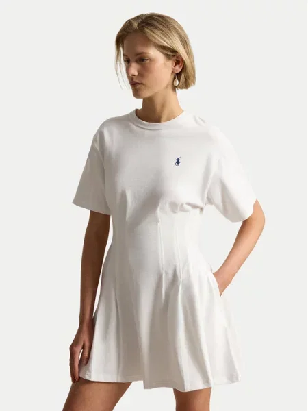 Polo Ralph Lauren JERSY-KNT-DRESSES sukienka rozkloszowana biała