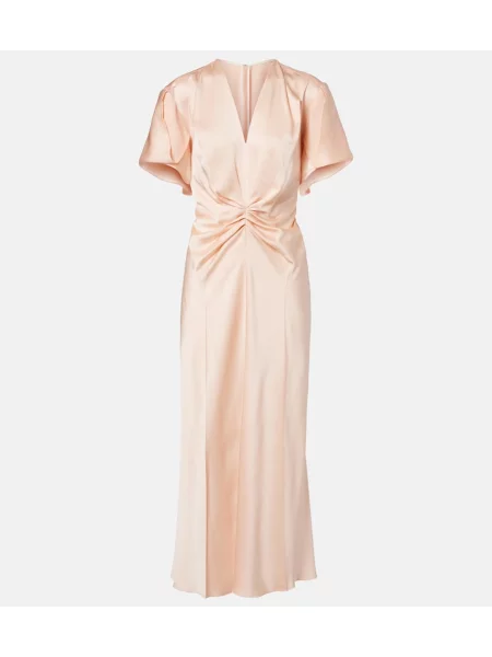 Rochie midi Victoria Beckham din satin până la genunchi de costum roz