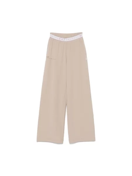 Emporio Armani Spodnie Kobieta Beżowy M Beżowe Spodnie z Elastycznym Pasem i Logiem czarne