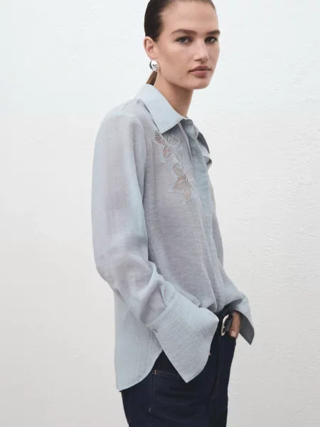 Блуза MANGO ліоцел/бавовна синій